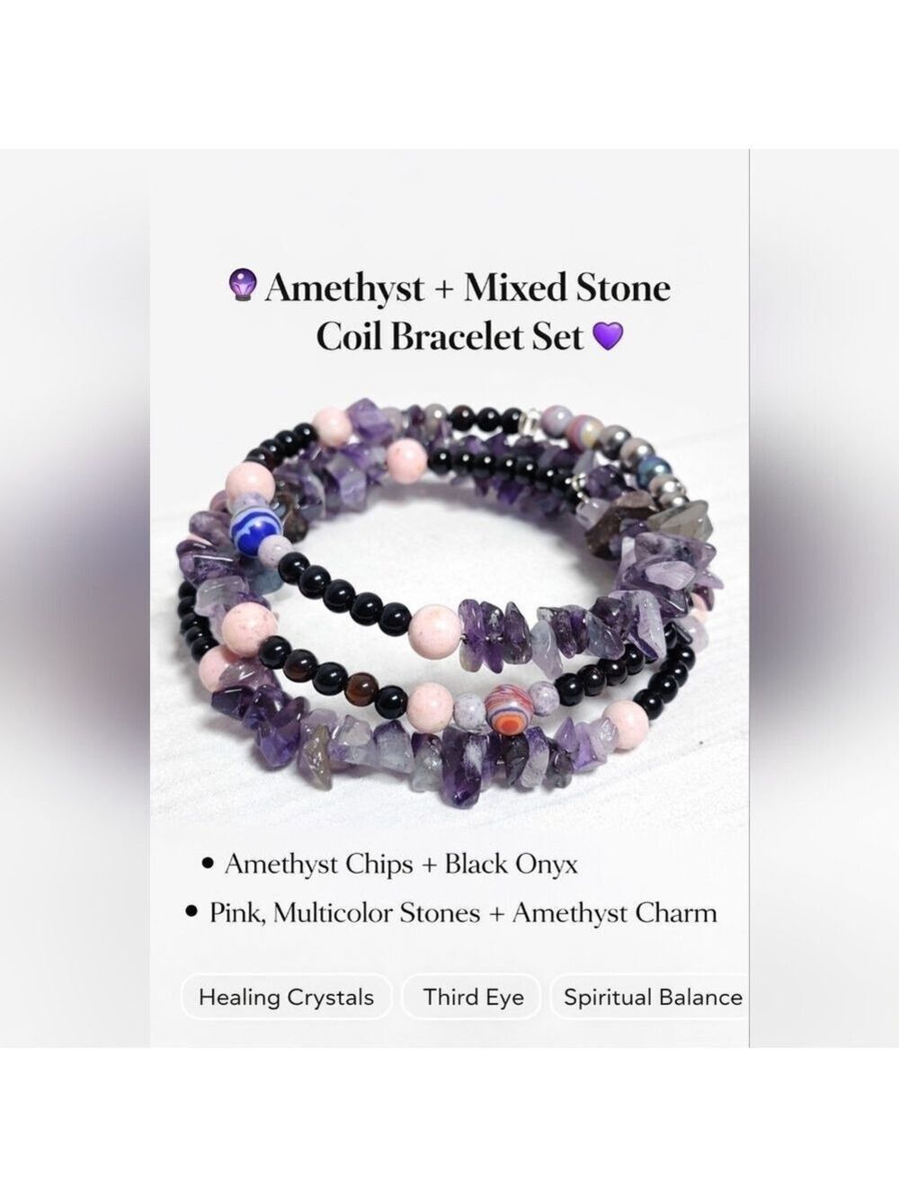 Amethyst + Mixed Natural Stone Coil Bracelet - New